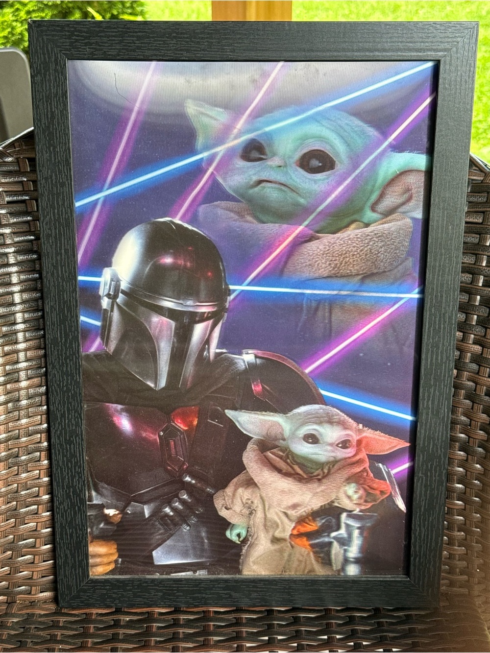 Star Wars Mandalorian and Grogu Neon Laser Wall Art - Black Frame